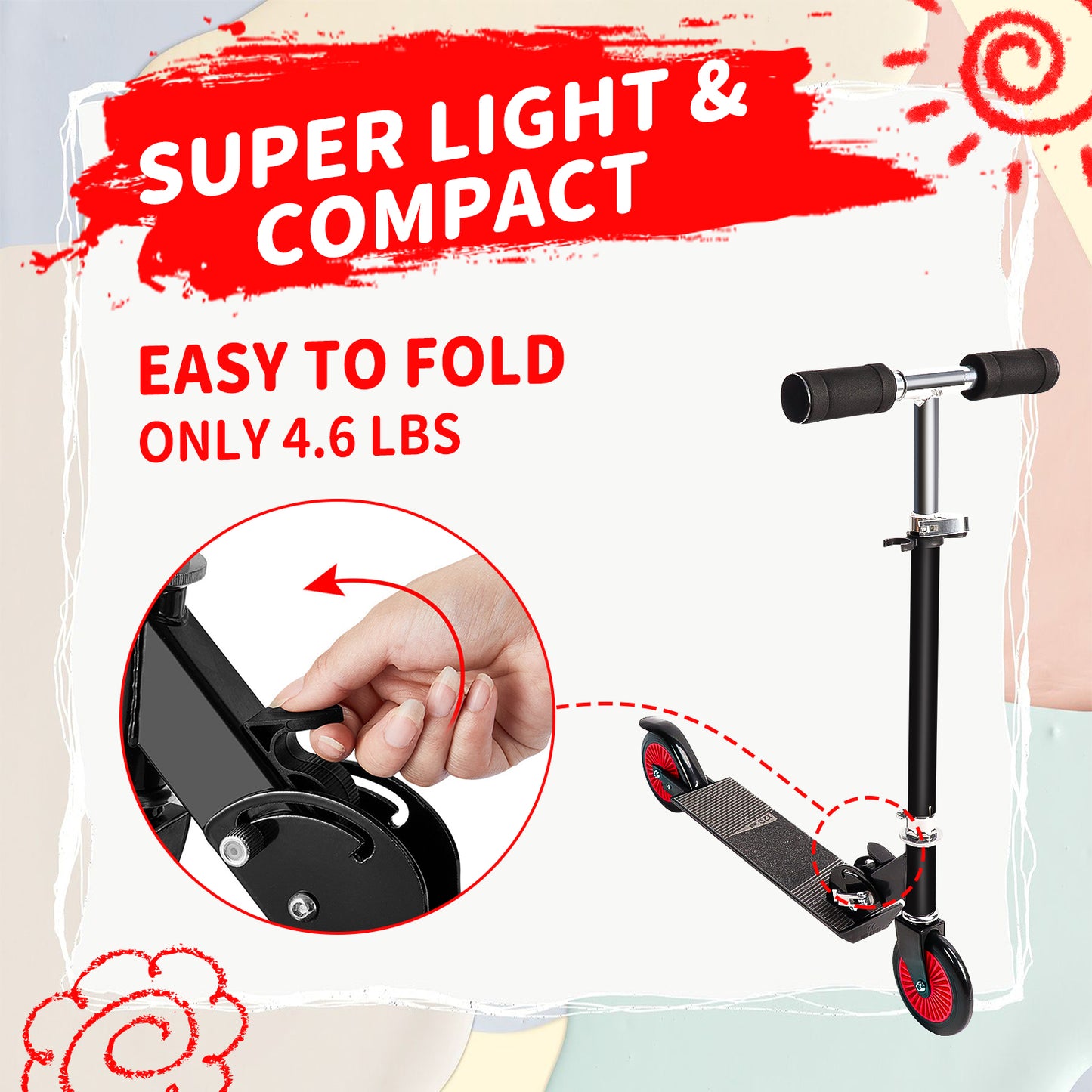 Kids Scooter, Folding Scooter with Adjustable Handlebar, Black Lightweight Aluminum Scooter with Rear Brake, Kick Scooter for Kids Boys Girls 5 Years Old and up, Fully Assembled, Load up to 220 lbs