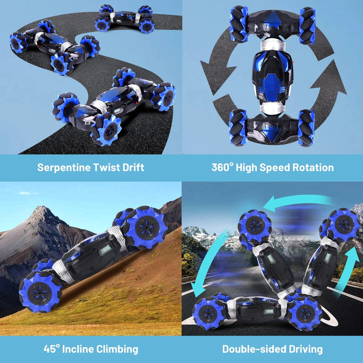 Gesture Sensing Remote Control Car for Kids Boys Gesture Sensor RC Stunt Car with Lights & Music , Blue