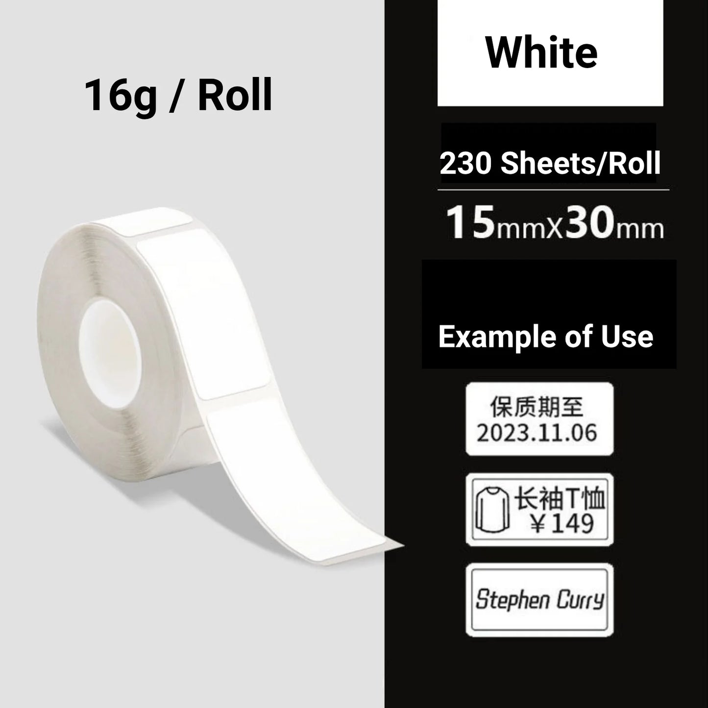 Label Maker Tape 15 × 30mm Self-Adhesive Sticker Thermal Paper, 1 Roll Replacement Label Paper for Mini Label Printer Inkless, White