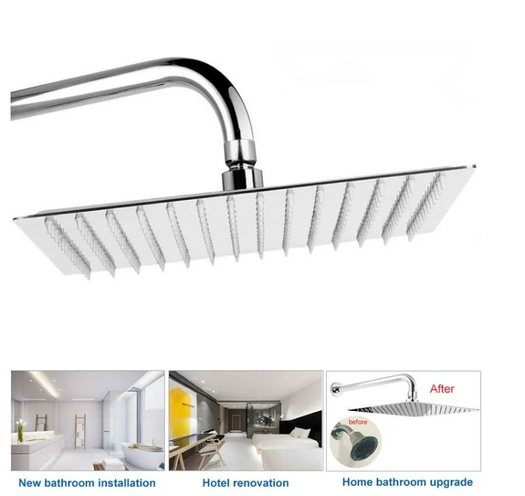 Shower Head , 12'' Stainless Steel Rainfall Shower Rain Square Ultra-Slim Shower (No Arm Included)