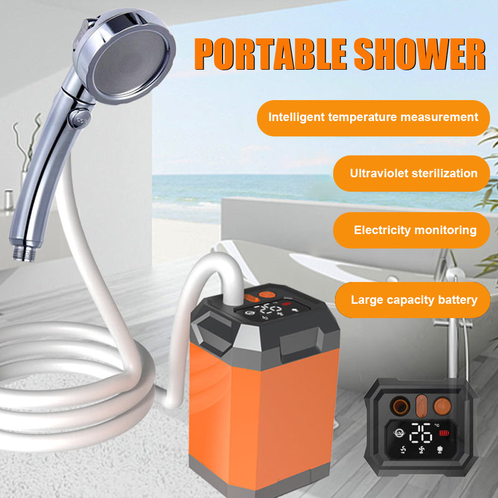 Portable Shower for Camping, Outdoor Electric Shower Rechargeable Pump with Intelligent Digital Display, Camping Shower Head Nozzle for Camping, Hiking, Traveling, Washing