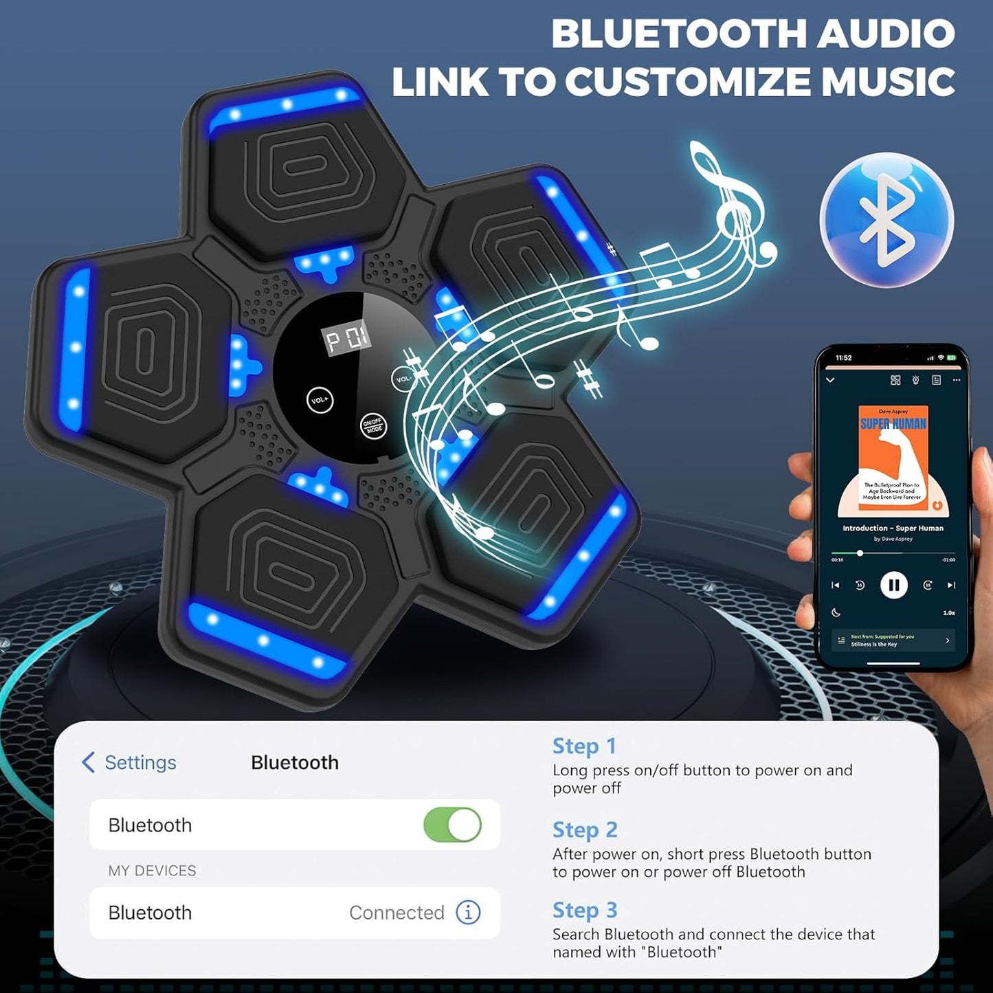 Music Boxing Machine for Kids, Smart Bluetooth Boxing Machine with Boxing Gloves, Wall Mounted Electronic Boxing Training Punching Equipment with Display Screen, Workout Machine for Home Indoor Gym