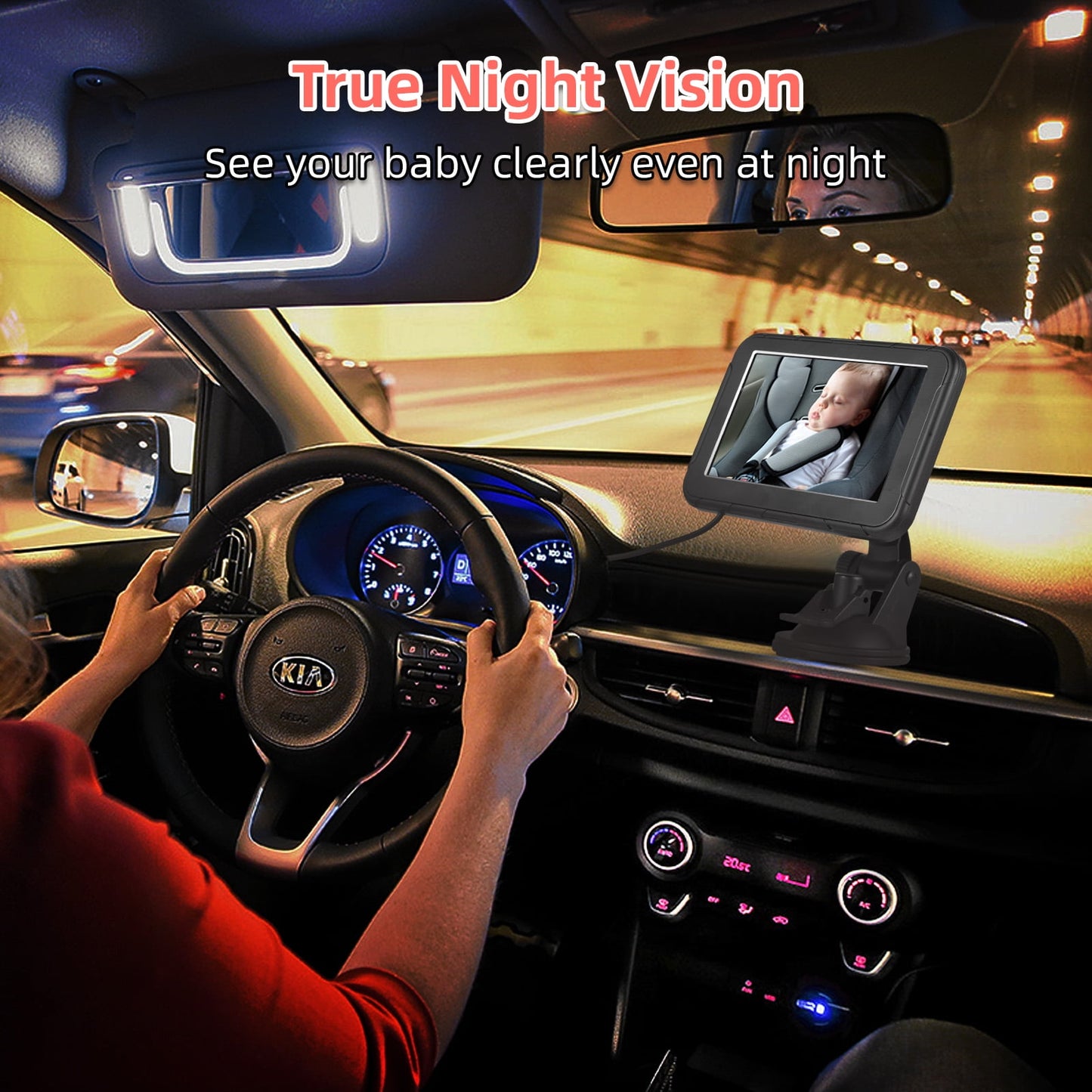 1080P Baby Car Camera Baby Car Monitor Backseat Camera for Kids 5-inch Mirror Display 360°Rotation 150°Wide Angle Support Night Vision with Car Charger Camera Bracket