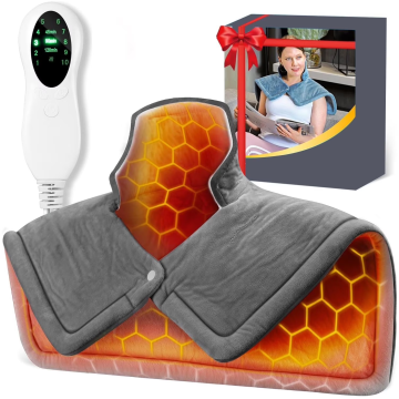 Heating Pad for Neck and Shoulders , with 10 Heat Settings, 3 Timer Settings, Auto Shut Off, Machine Washable, 17"x 23" Blue Weighted Heating Pad for Neck Shoulder Back, Christmas Gift