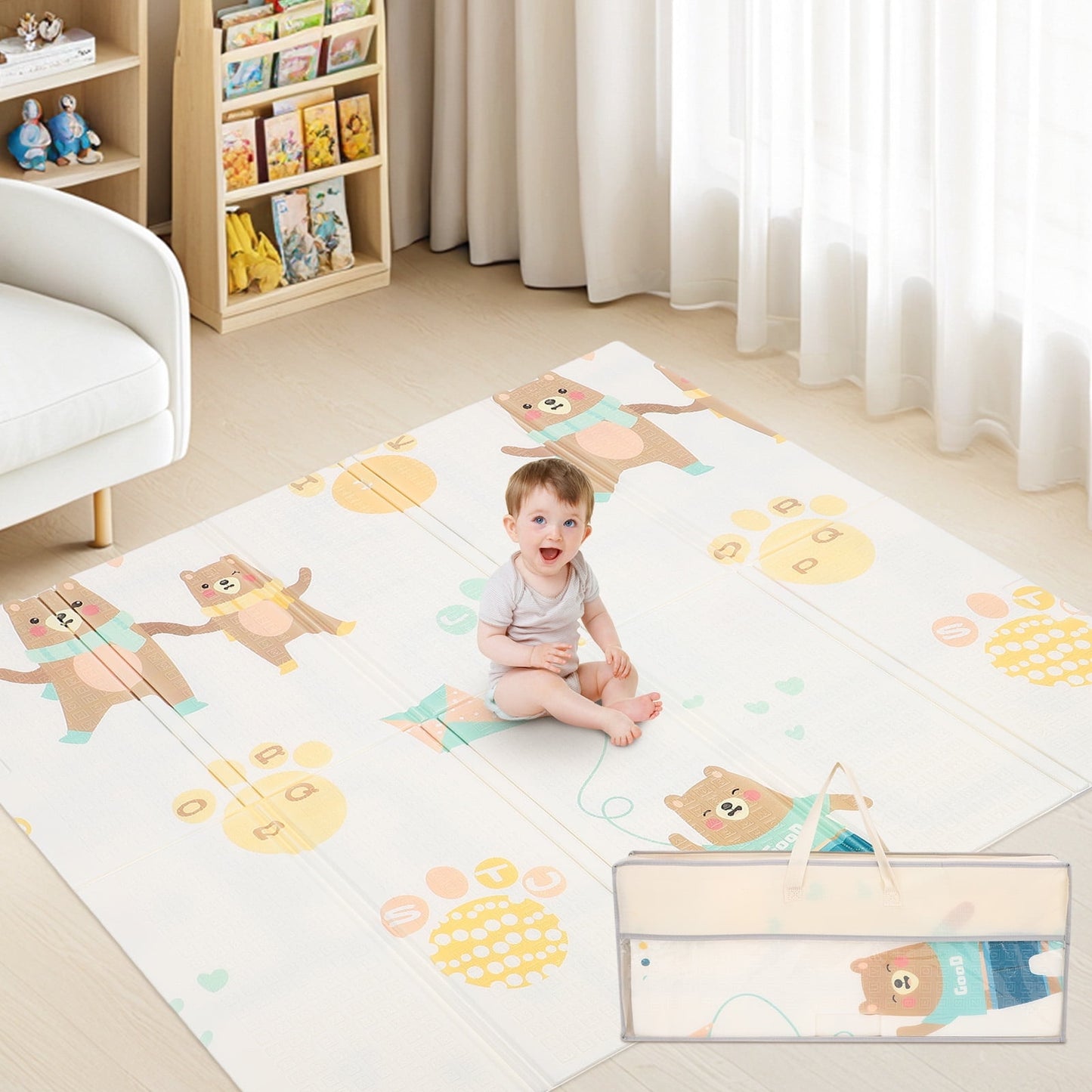 Foldable Baby Floor Play Mat Thickened Foam Baby Tummy Time Crawling Mat for Playpen 50 X 50in