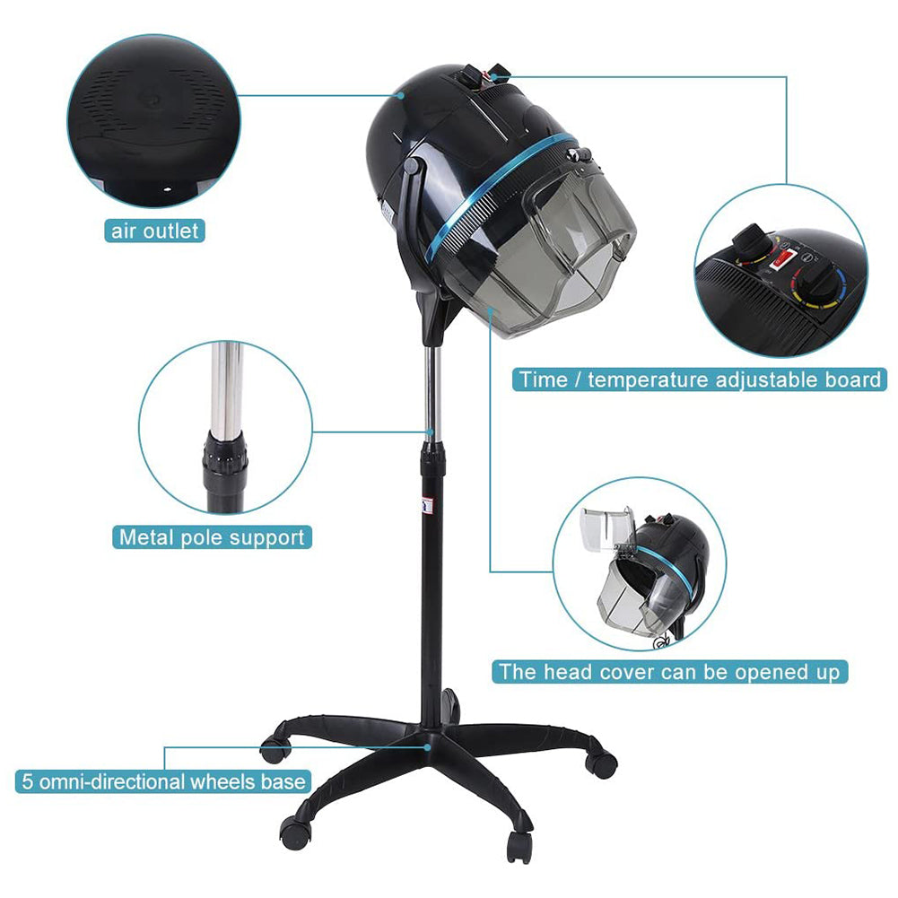 Ymiko Stand Hair Dryer Adjustable Hooded Floor Hair Bonnet Dryer Salon Hair Styling Tool US 110V, Adjustable Hooded Floor Dryer, Salon Hair Styling Tools
