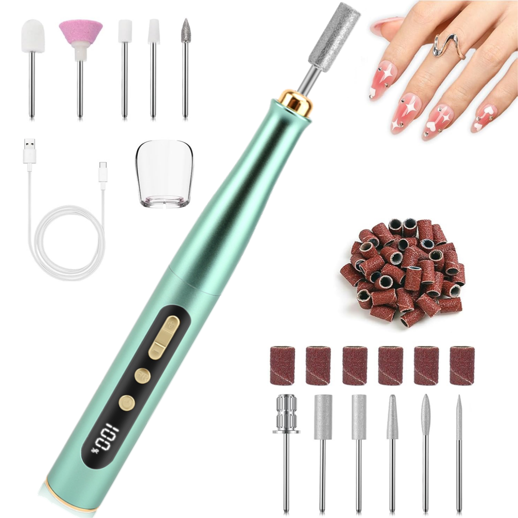Cordless Electric Nail Drill LED Display Professional 5 Speed Adjustable Manicure Grinding Tools Quiet Nail File Machine with Sanding Bands Drill Bits