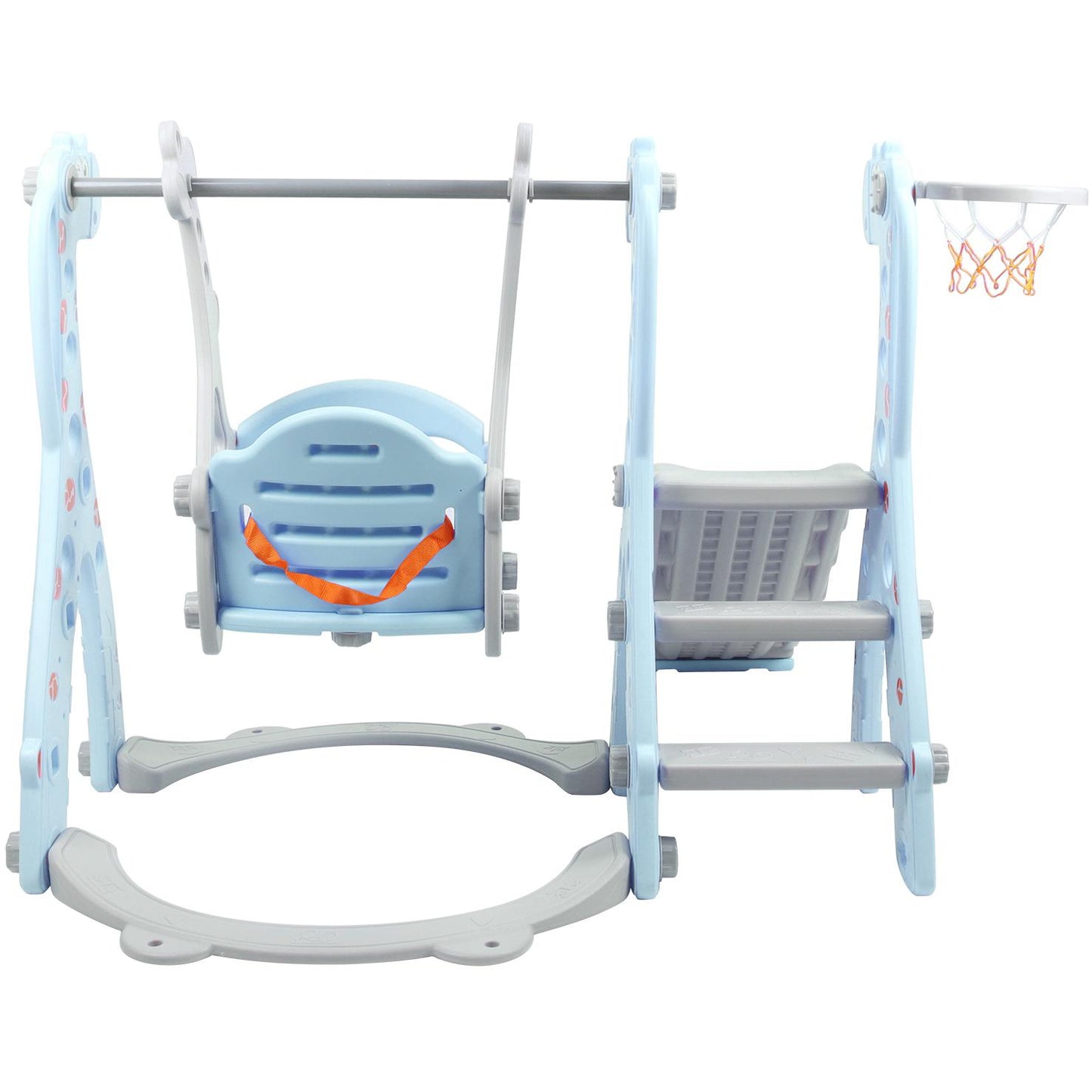 4 in 1 Toddler Swing and Slide Set for Kids Age 1 to 5, Toddler Indoor Playground for Children Baby Swing Set with Swing, Climber, Ball, Basketball Hoop and Long Slide for Boys and Girls, Blue