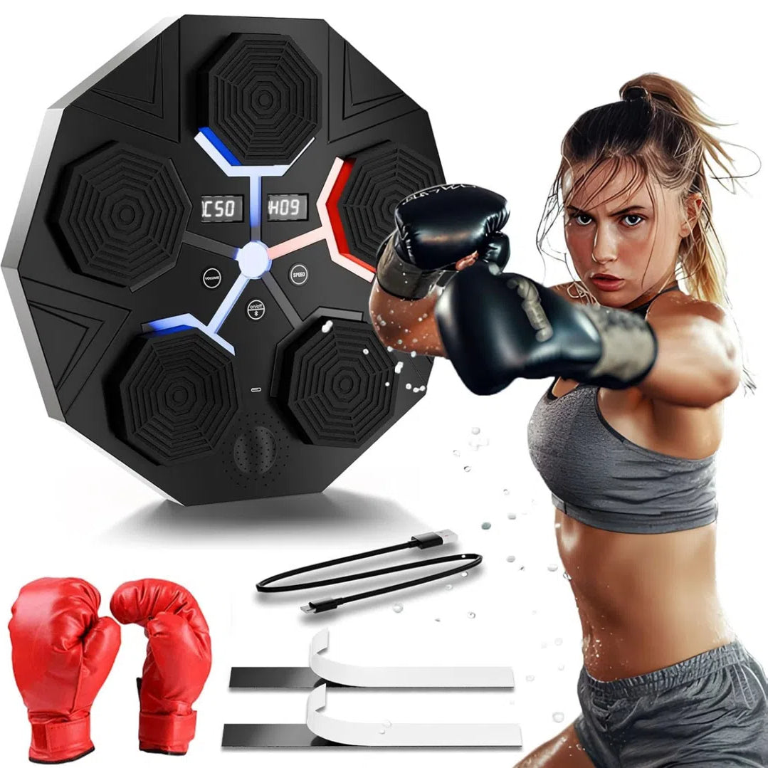 Music Boxing Machine for Adults, Smart Bluetooth Boxing Machine with Boxing Gloves, Wall Mounted Electronic Boxing Training Punching Equipment with Display Screen, Workout Machine for Home Indoor Gym