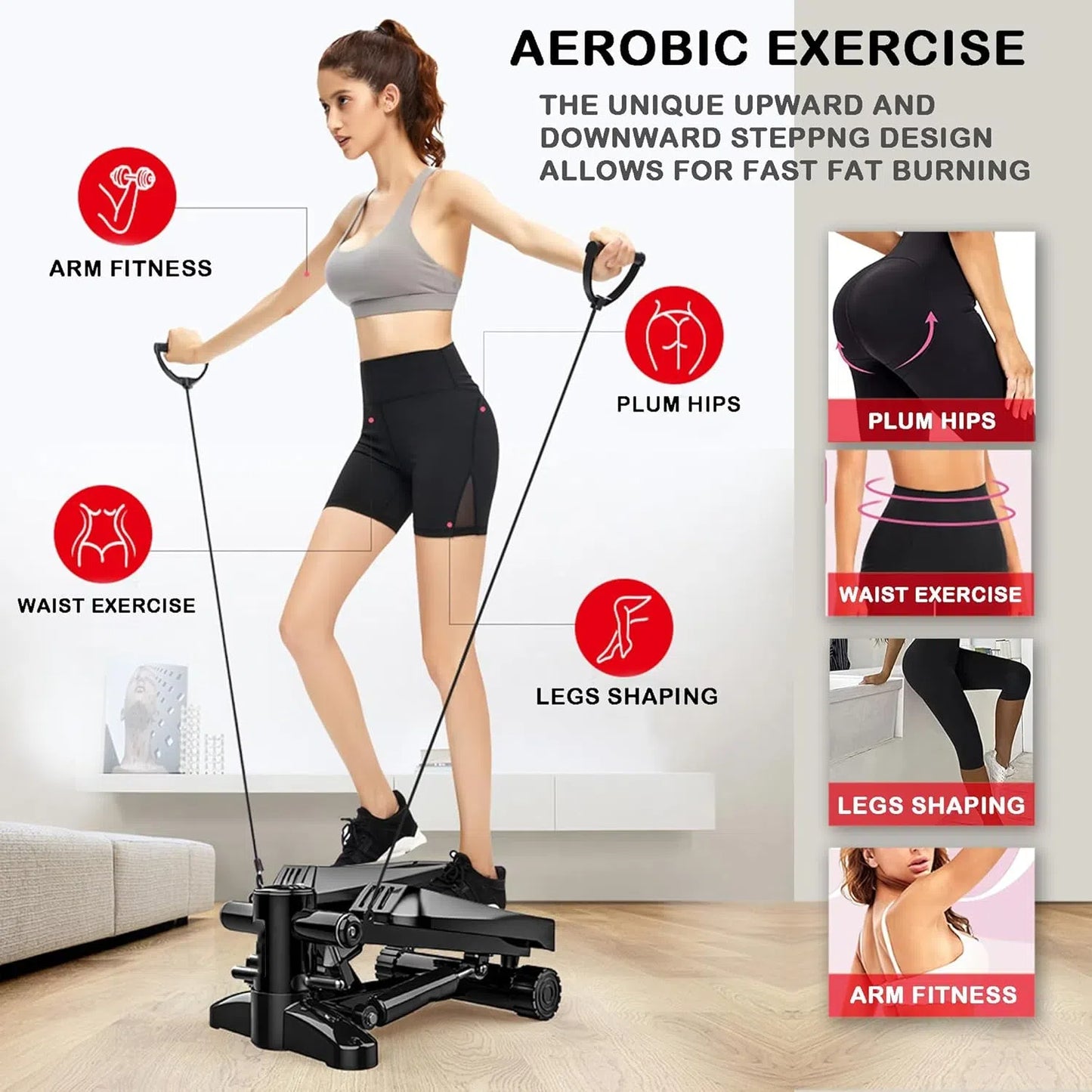 Eotvia Steppers for Exercise, Portable Mini Stepper with Resistance Bands for Home Gym Cardio, Air Stepper Climber Machine with Digital Monitor, Anti-slip Mat, Under Desk Exercise Machine, Max 330lbs