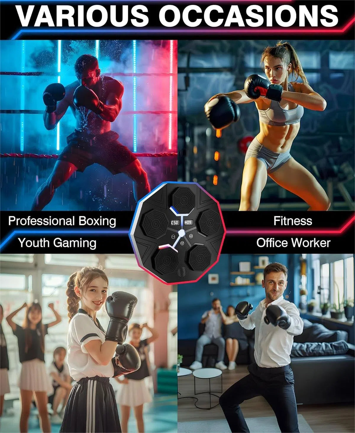 Music Boxing Machine for Adults, Smart Bluetooth Boxing Machine with Boxing Gloves, Wall Mounted Electronic Boxing Training Punching Equipment with Display Screen, Workout Machine for Home Indoor Gym