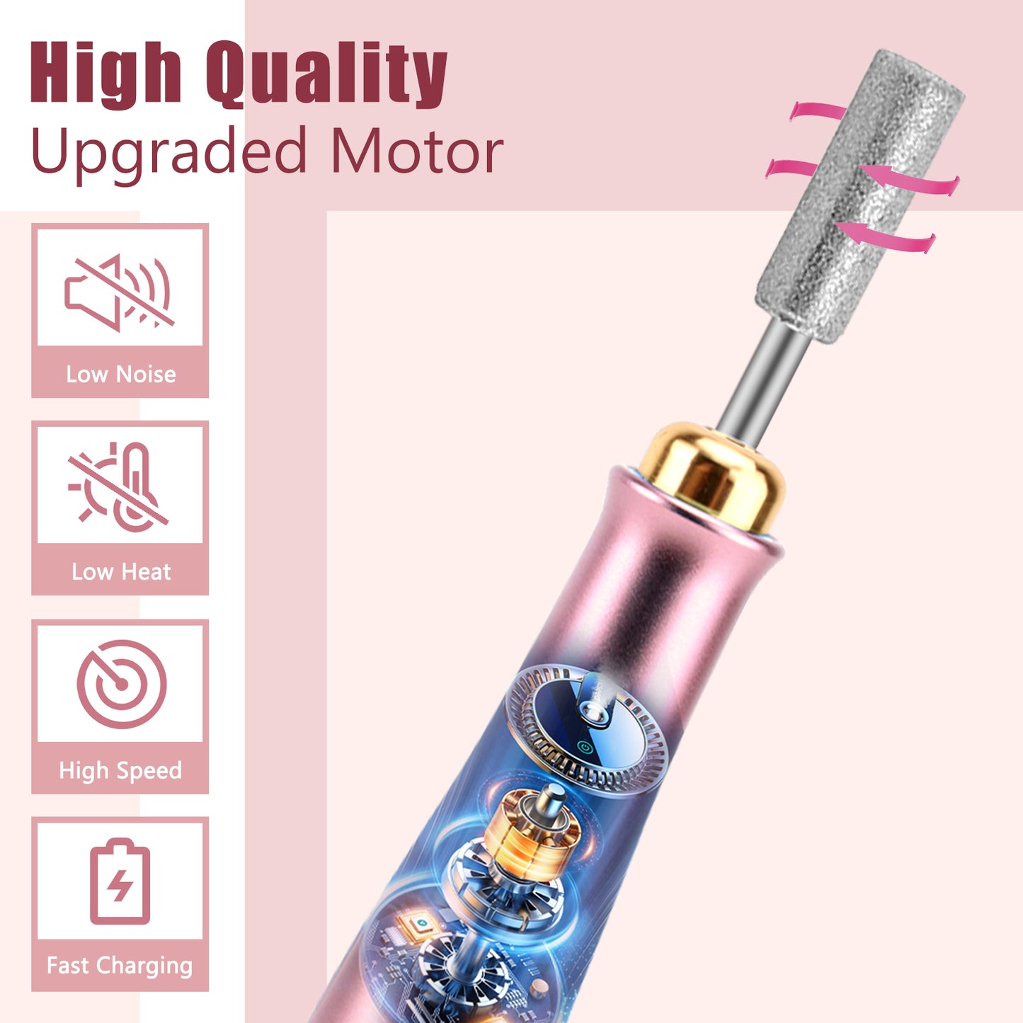 Portable Electric Nail Drill Manicure Pedicure Polishing Shape Tools for Nail Care Beauty Home Salon Use - 35000RPM, Pink