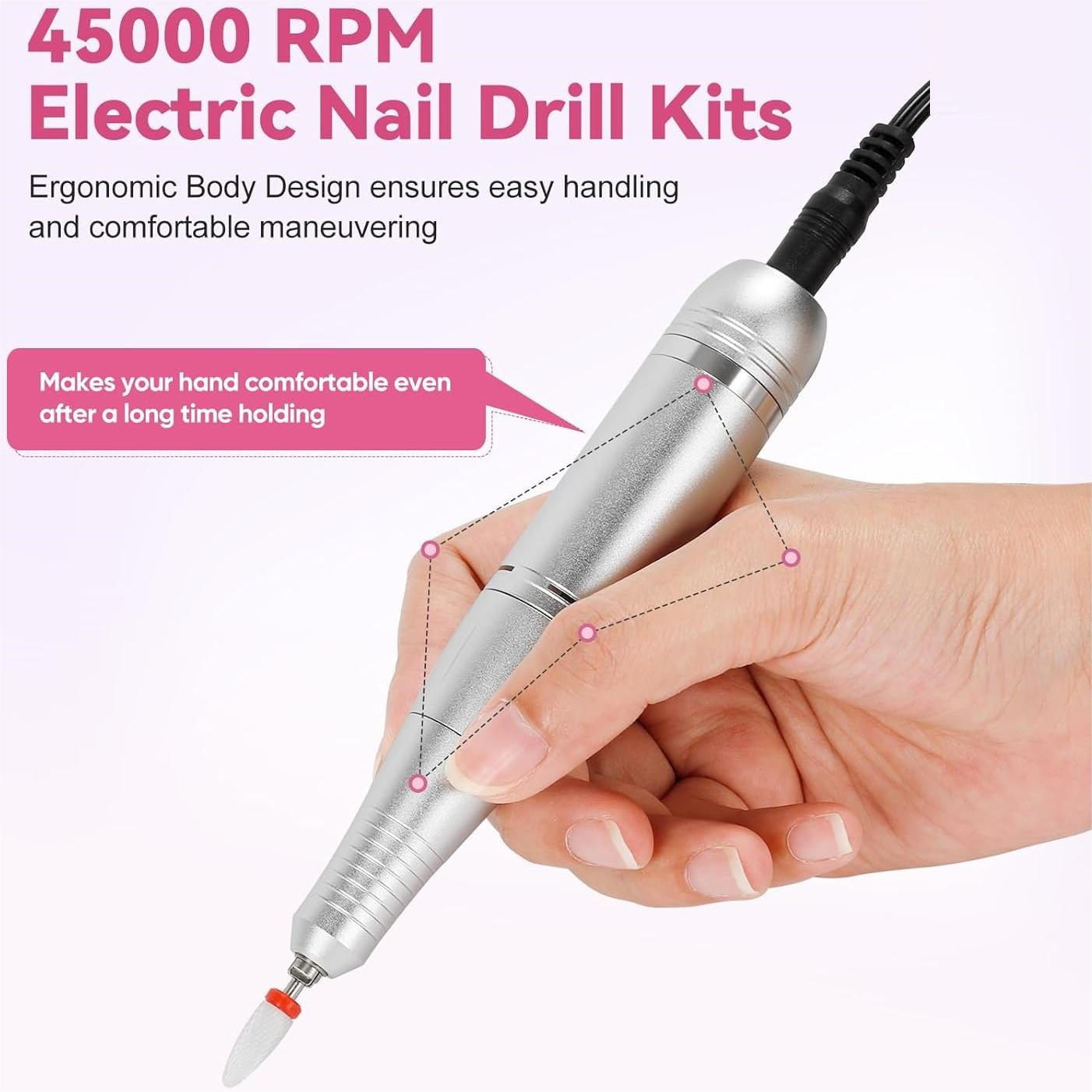 Portable Electric Nail Drill Manicure Pedicure Polishing Shape Tools for Nail Care Beauty Home Salon Use - 45000RPM, Purple