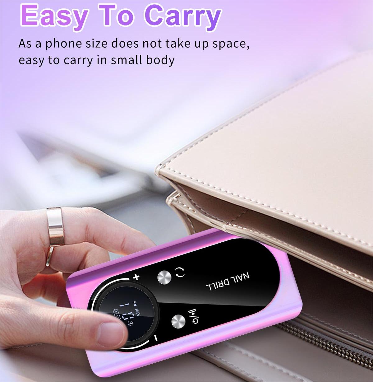 Portable Electric Nail Drill Manicure Pedicure Polishing Shape Tools for Nail Care Beauty Home Salon Use - 45000RPM, Purple