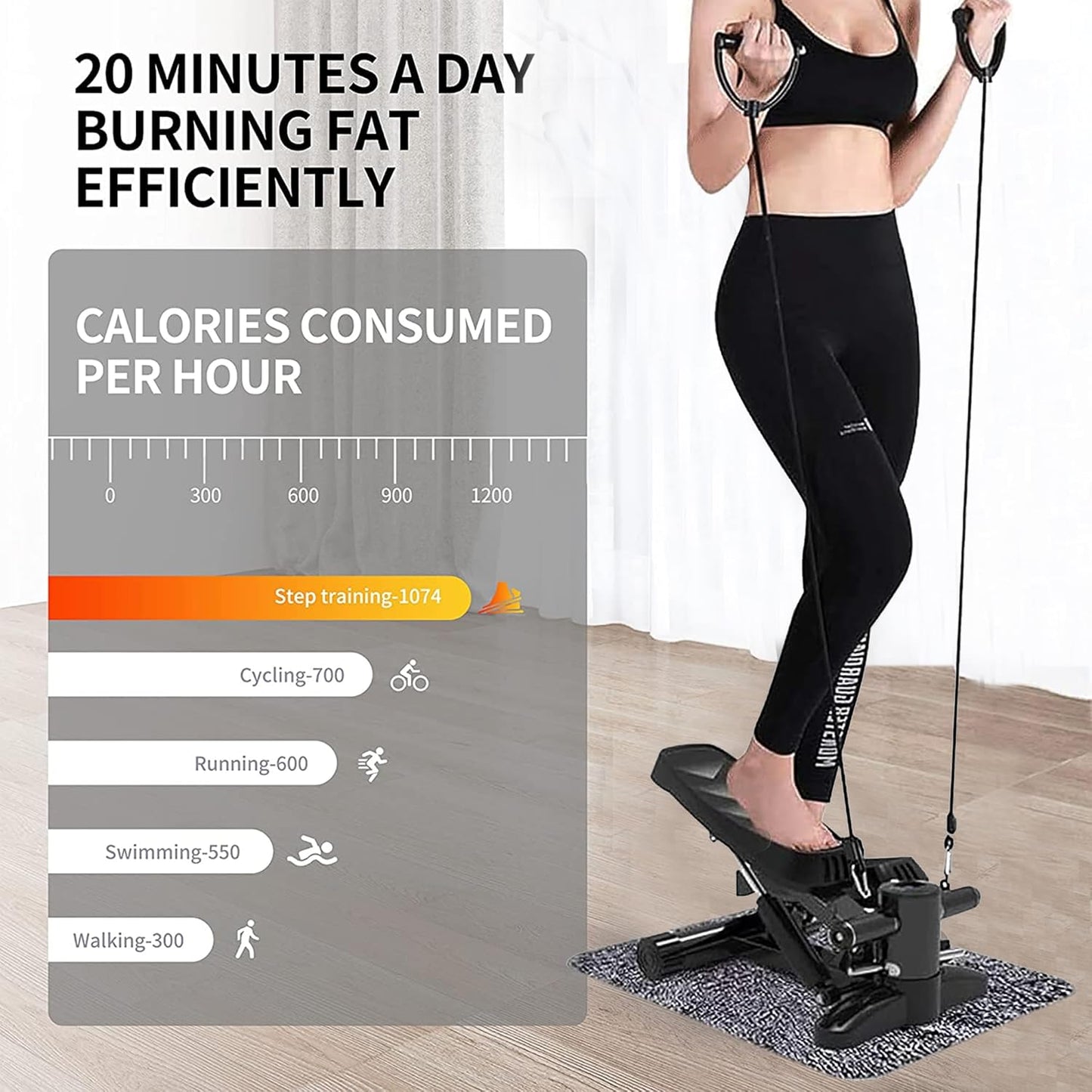 Eotvia Steppers for Exercise, Portable Mini Stepper with Resistance Bands for Home Gym Cardio, Air Stepper Climber Machine with Digital Monitor, Anti-slip Mat, Under Desk Exercise Machine, Max 330lbs