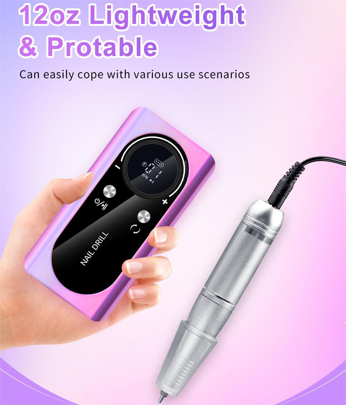 Portable Electric Nail Drill Manicure Pedicure Polishing Shape Tools for Nail Care Beauty Home Salon Use - 45000RPM, Purple