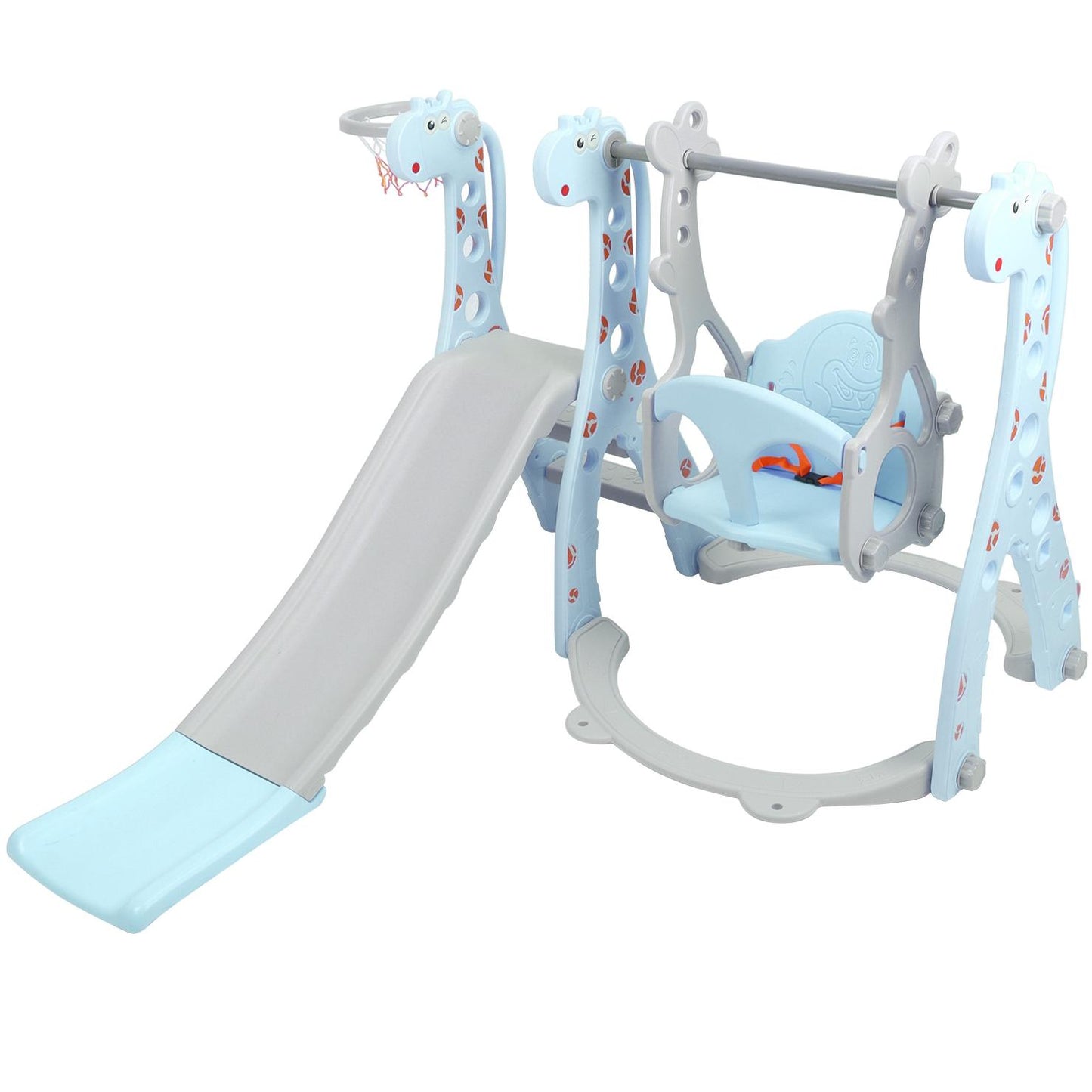 4 in 1 Toddler Swing and Slide Set for Kids Age 1 to 5, Toddler Indoor Playground for Children Baby Swing Set with Swing, Climber, Ball, Basketball Hoop and Long Slide for Boys and Girls, Blue