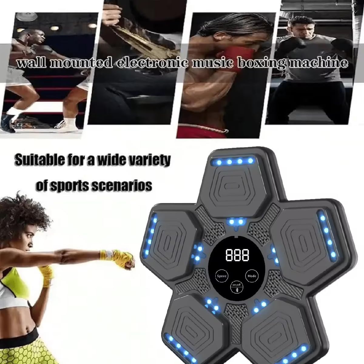 Music Boxing Machine for Kids, Smart Bluetooth Boxing Machine with Boxing Gloves, Wall Mounted Electronic Boxing Training Punching Equipment with Display Screen, Workout Machine for Home Indoor Gym