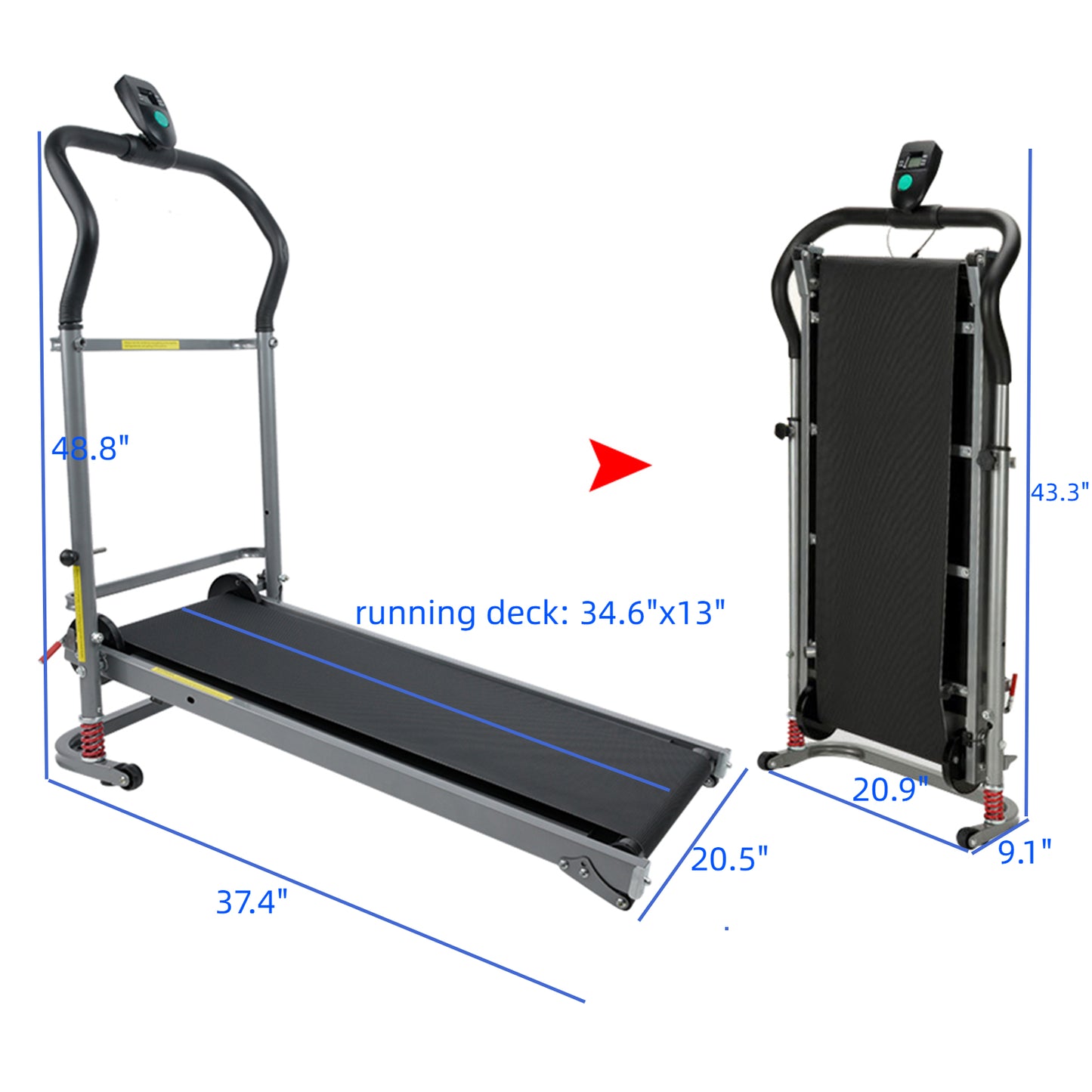 Eotvia Manual Treadmill, Non Electric Treadmill with Flywheels Transport Wheels, Compact Folding Treadmill Exercise Machine Fitness Exercise Equipment for Home Walking Jogging Running Cardio Training
