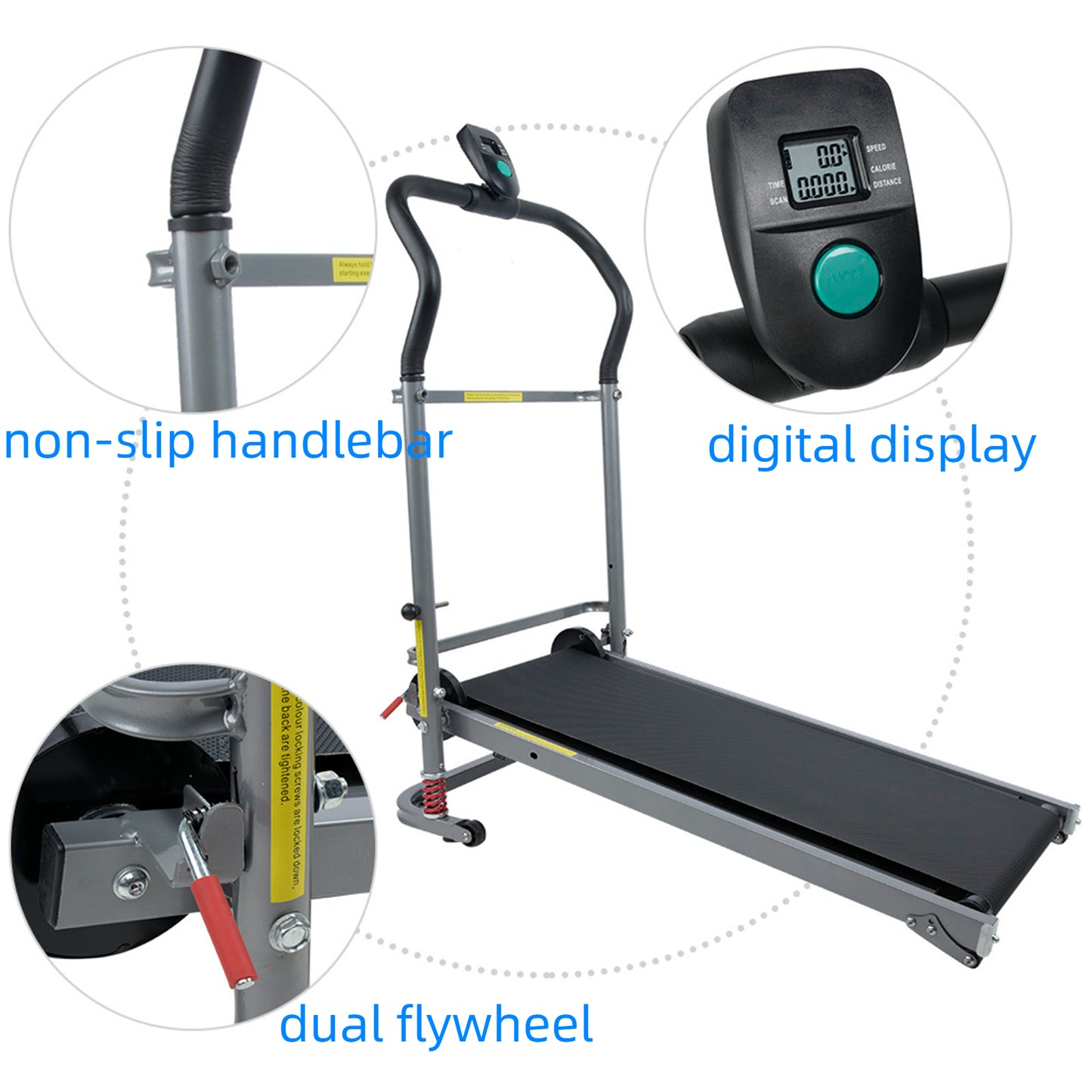 Eotvia Manual Treadmill, Non Electric Treadmill with Flywheels Transport Wheels, Compact Folding Treadmill Exercise Machine Fitness Exercise Equipment for Home Walking Jogging Running Cardio Training