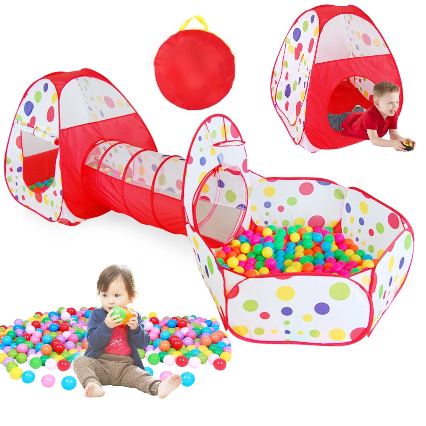 WALFRONT 3 in 1 Kids Ball Pit Play Tent with Tunnel, Portable Children Boys Girls Indoor Outdoor Gym Play Tent Tunnel Toys Set (Children aged 3 and over)