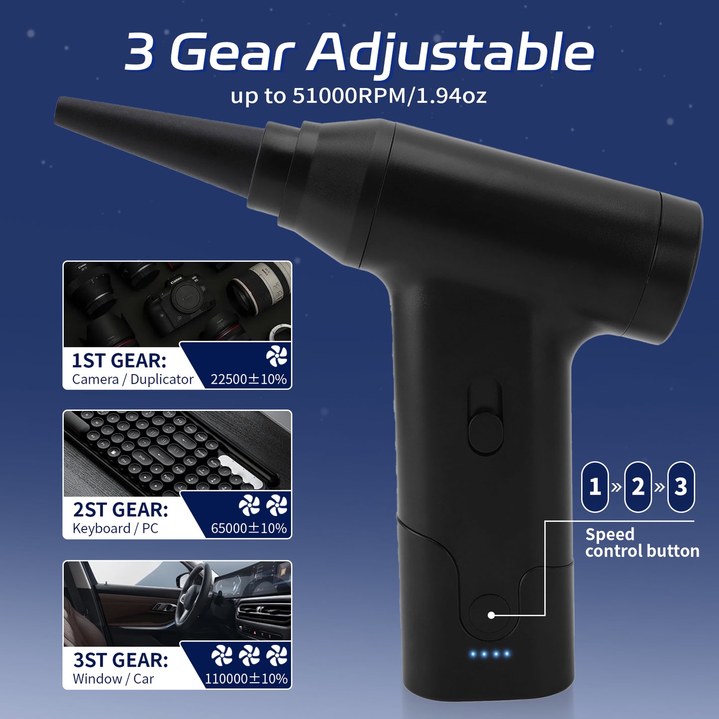 Cordless Compressed Air Duster, Replaces Air Cans, 110000RPM Computer Keyboard Dust Cleaner Blower For Electronic