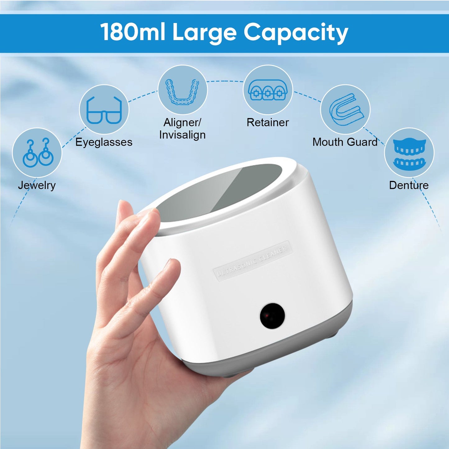 42kHz Retainer Cleaner Machine for Mouthguard, Braces, Night Guard, Toothbrush, Jewelry with 6.08oz Cleaning Pod, White
