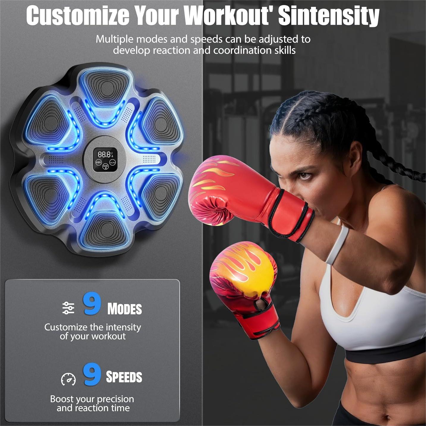 Upgraded Adult Smart Music Boxing Machine, Boxing Music Fitness Machine with Smart Display and Boxing Gloves, Smart Boxing Machine Wall-Mounted Music for Home and Gym (Black)