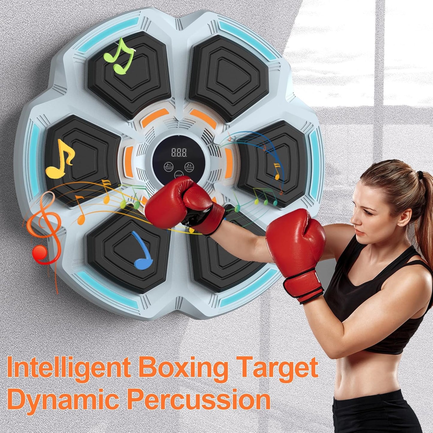 New Smart Music Boxing Machine with Boxing Gloves, Bluetooth Training Machine with LED Electronic Wall Mounted, Music Boxing Target Workout Punching Equipment for Kids and Adults