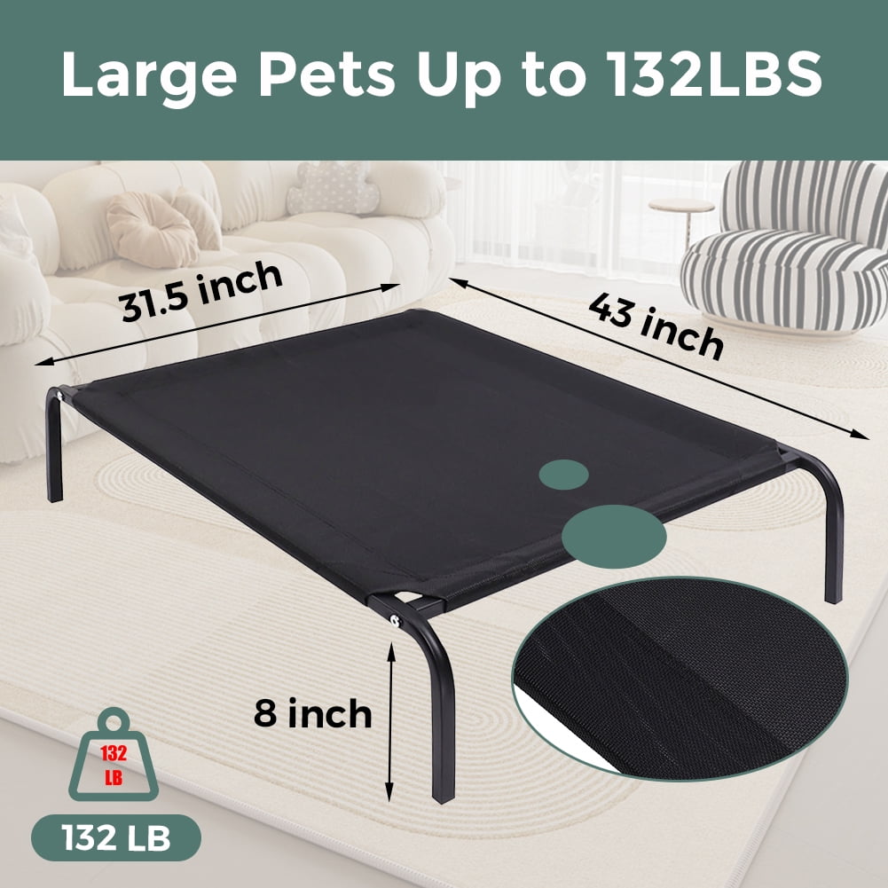 L Cooling Elevated Dog Bed, Raised Dog Cot with Washable Mesh, Large For Indoors & Outdoors For Camping , Black