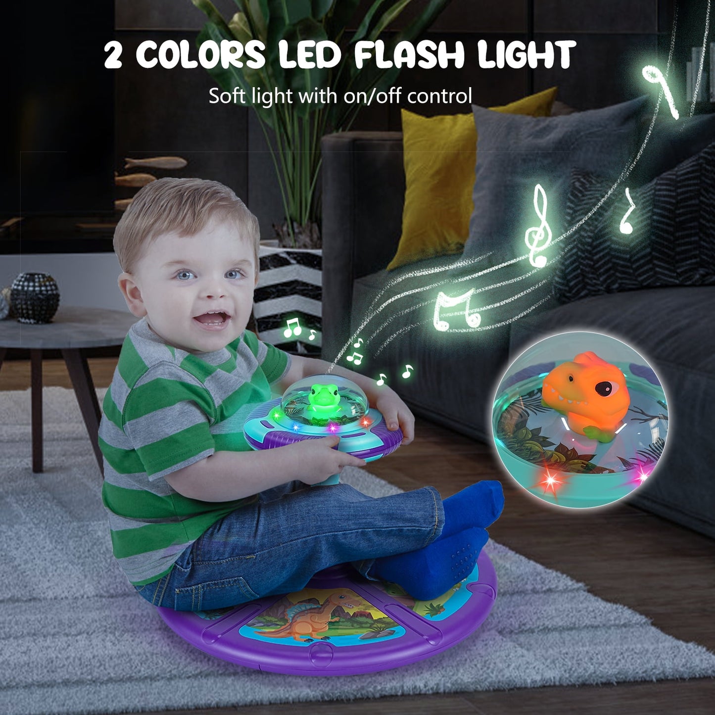 Dinosaur Sit and Spin Toys for Toddler Boys Age 1 2 3 with LED & Music, Birthday Christmas Gift for Boy Girl Age 2-4, 18+ Months