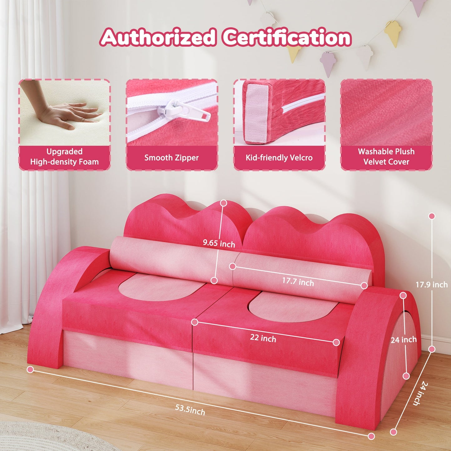FAGINEY 14PC Modular Kids Play Couch, Foam Couch for Toddlers Set, DIY Toddler Sofa for Forts, for Boys and Girls, Pink