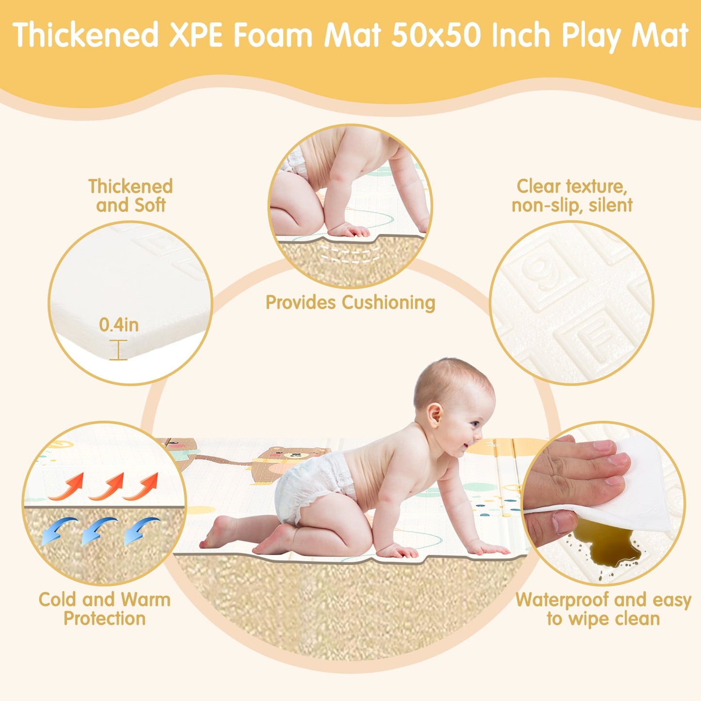 Foldable Baby Floor Play Mat Thickened Foam Baby Tummy Time Crawling Mat for Playpen 50 X 50in