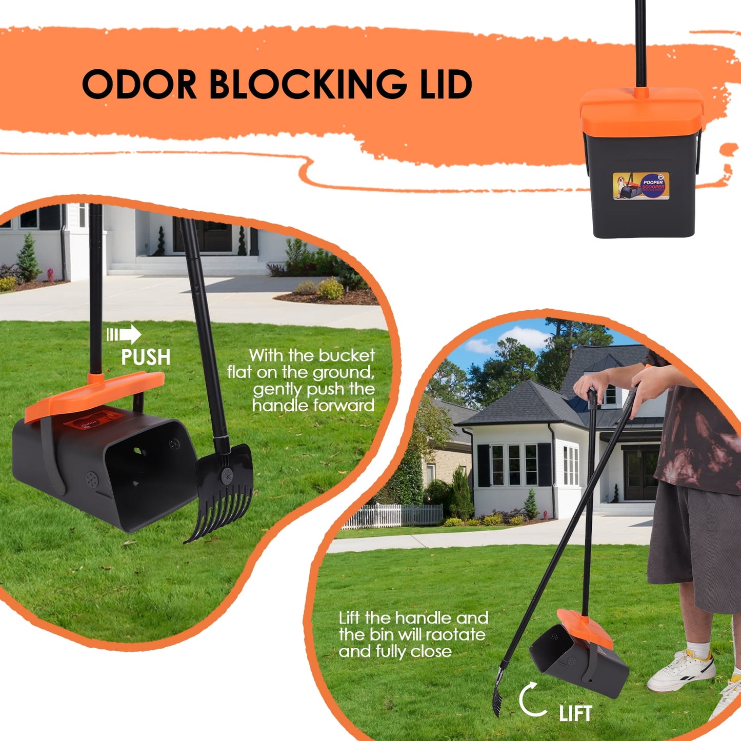 Pooper Scooper Swivel Bin Rake Kit 115pcs Waste Bags, Long Handle Large Capacity Pet Waste Poop Scooper