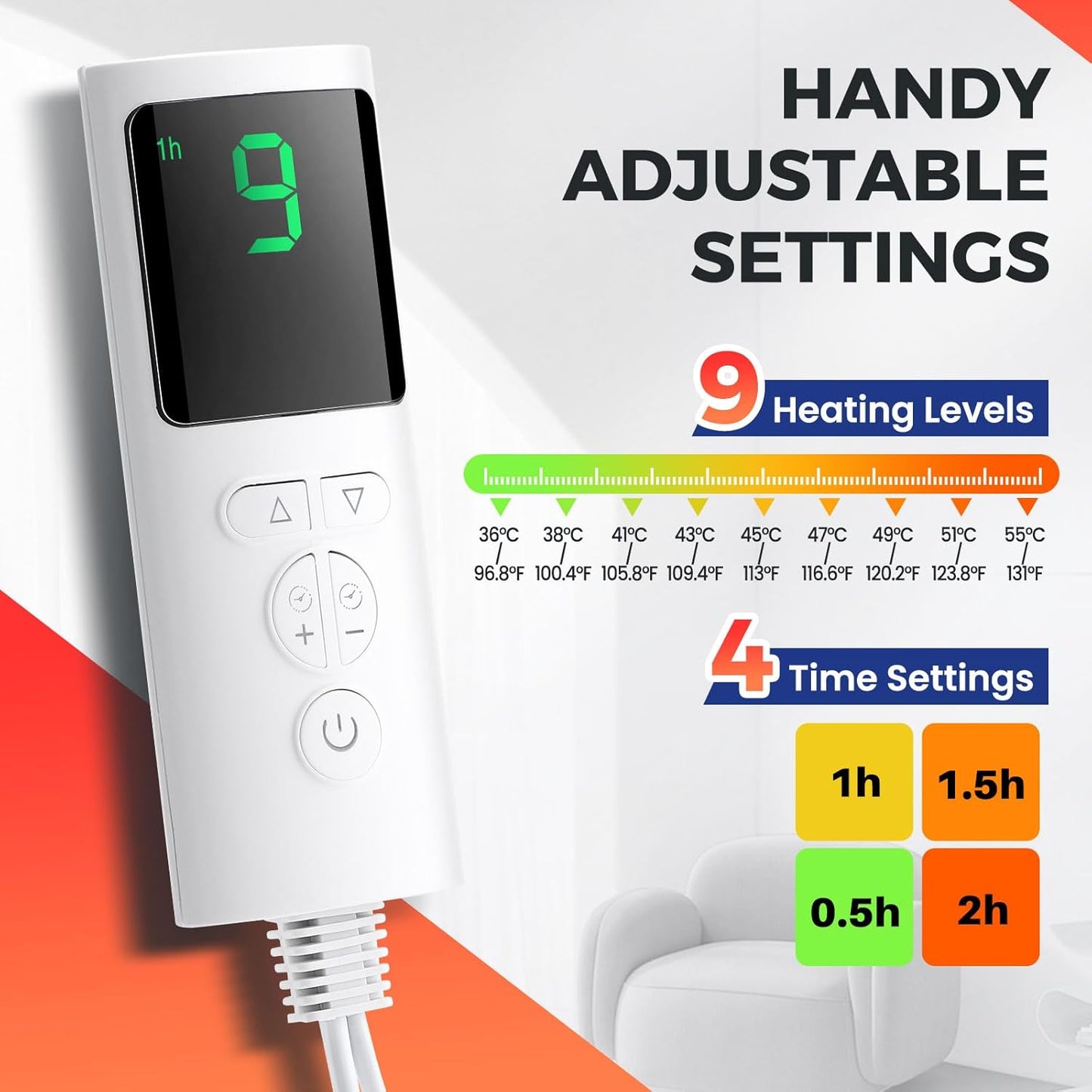 Foot Warmer Heating Pad Electric Heated Foot Warmer 9 Levels Temp 4 Timer LCD Washable Electric Foot Heating Pad For Under Desk