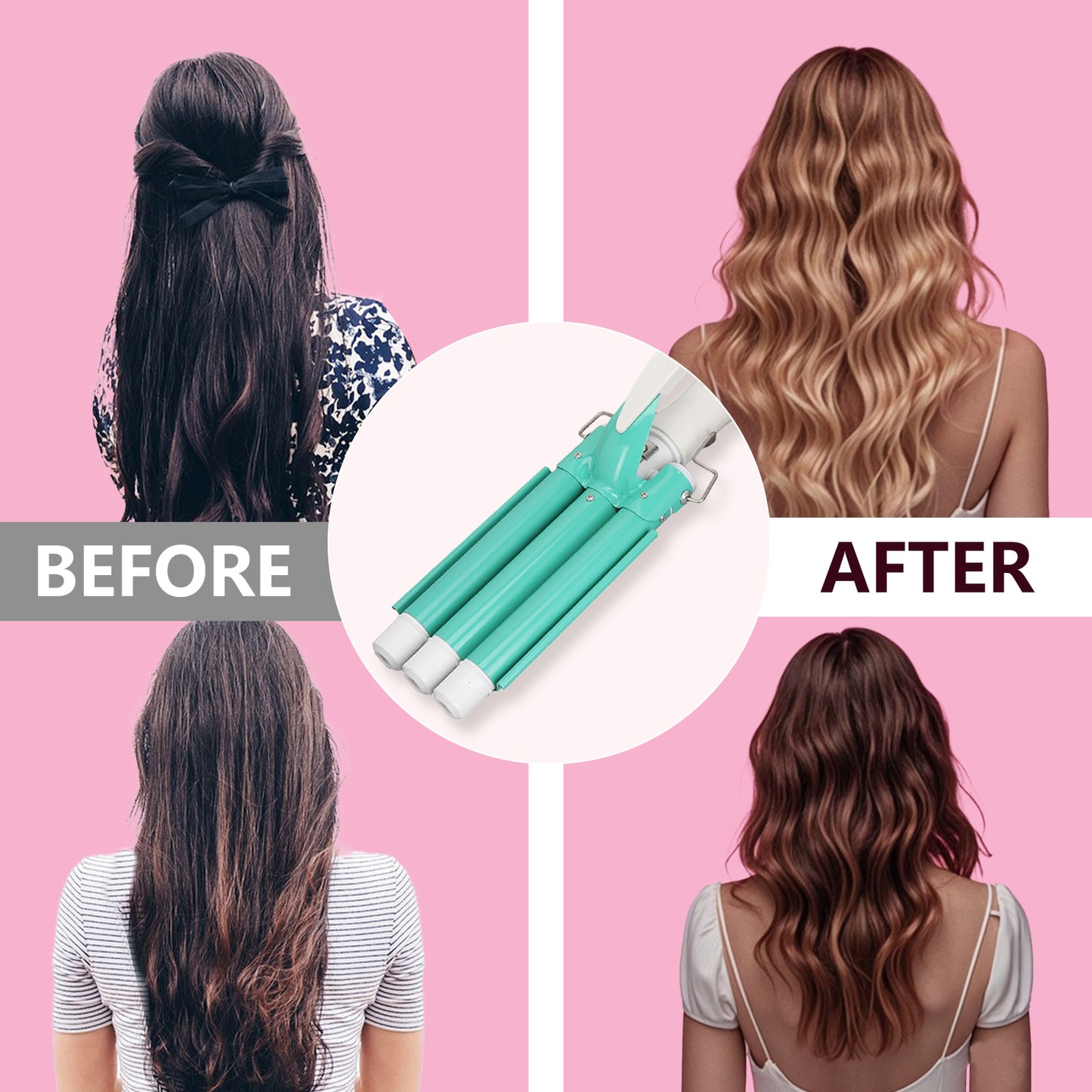 Hair Curler Wand, Gold Hair Curling Iron Anti Slip Safe Adjustable Temperature 360 Rotating Cord For Hair Salon