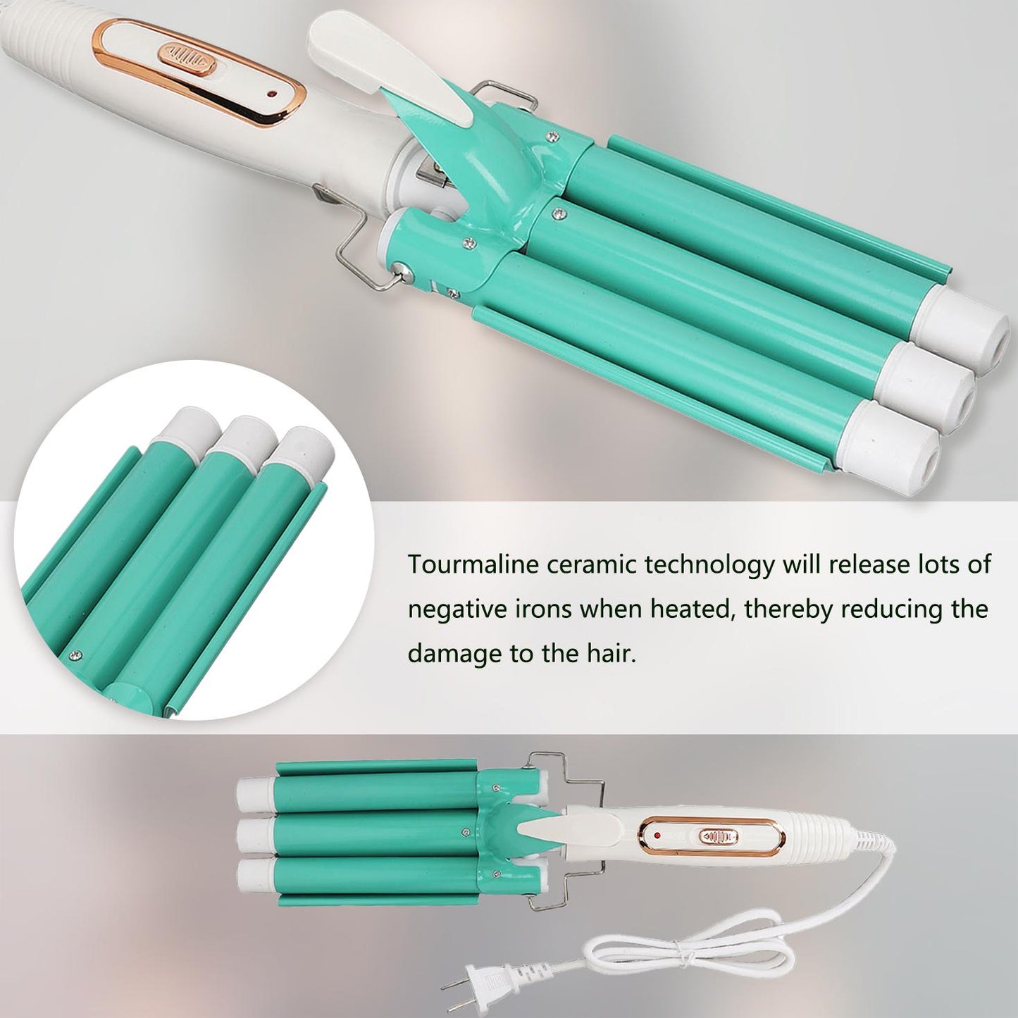 Hair Curler Wand, Gold Hair Curling Iron Anti Slip Safe Adjustable Temperature 360 Rotating Cord For Hair Salon