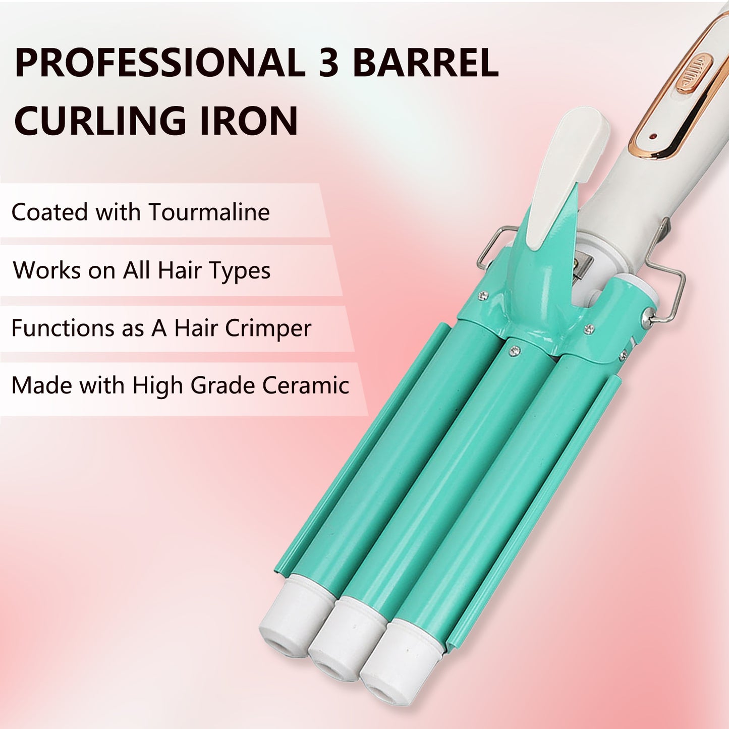 Hair Curler Wand, Gold Hair Curling Iron Anti Slip Safe Adjustable Temperature 360 Rotating Cord For Hair Salon