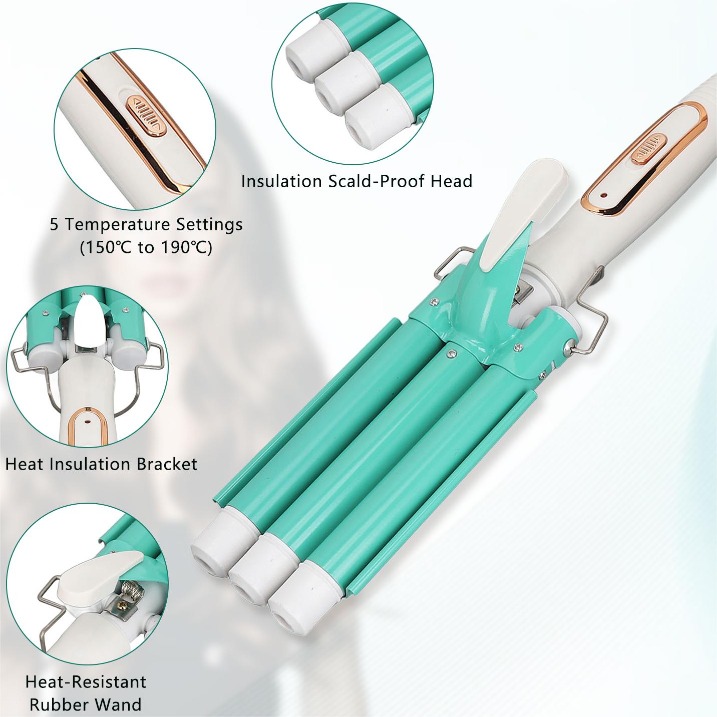 Hair Curler Wand, Gold Hair Curling Iron Anti Slip Safe Adjustable Temperature 360 Rotating Cord For Hair Salon
