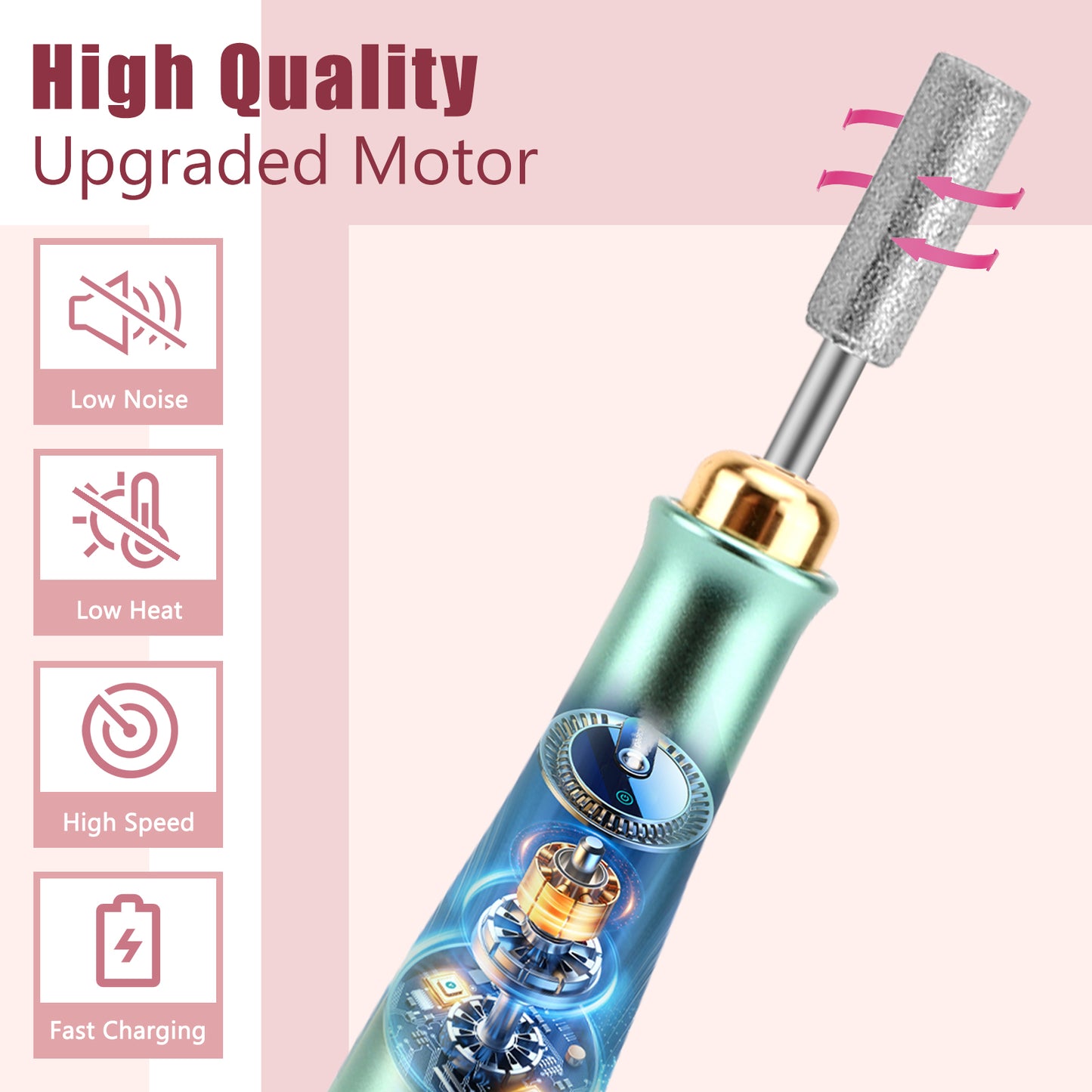 Cordless Electric Nail Drill LED Display Professional 5 Speed Adjustable Manicure Grinding Tools Quiet Nail File Machine with Sanding Bands Drill Bits
