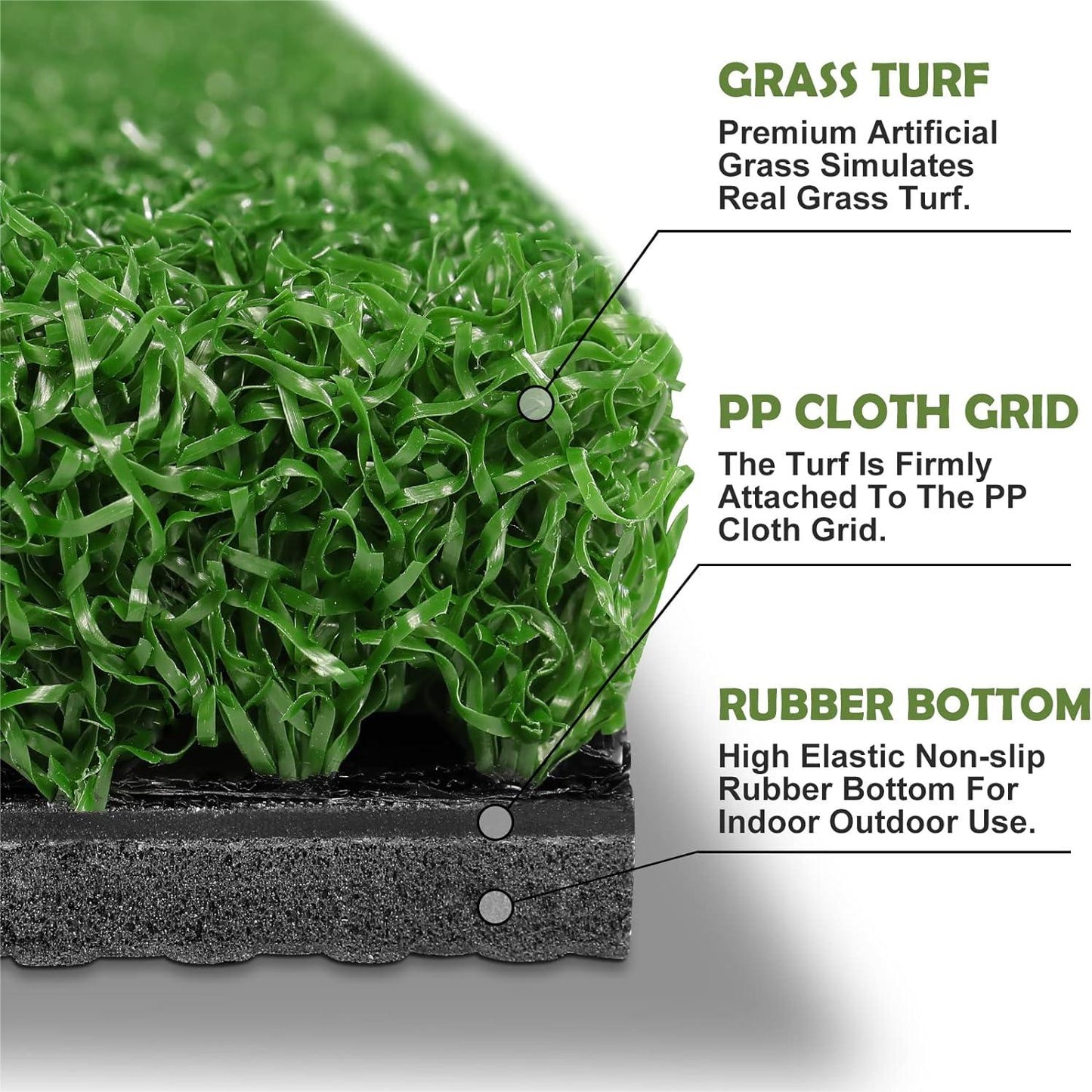 Professional Tri-Turf Golf Hitting Mat, 3-in-1 Foldable Golf Practice Mat, Heavy Duty Rubber Backing Portable Golf Practice Grass Mat for Indoor Outdoor Training Swing Chipping