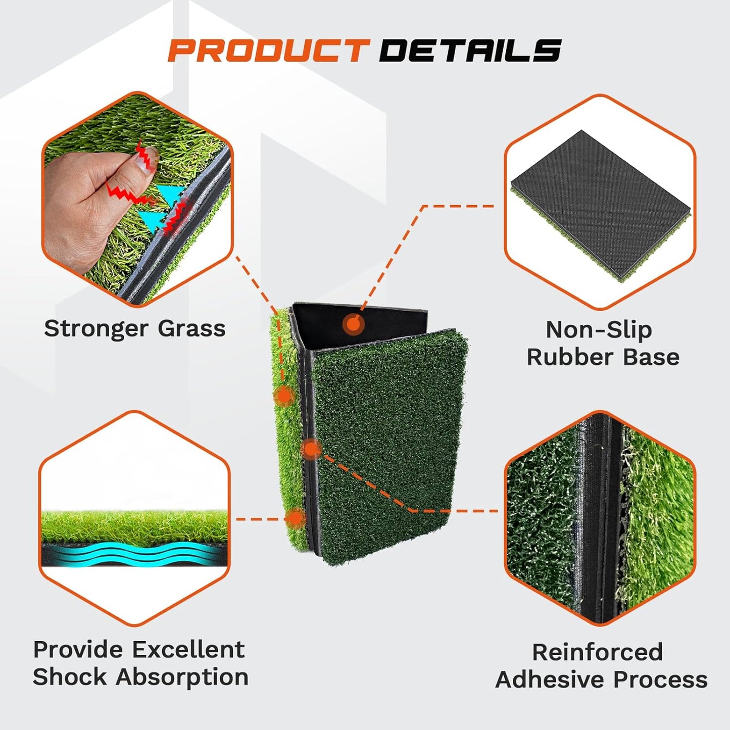 Professional Tri-Turf Golf Hitting Mat, 3-in-1 Foldable Golf Practice Mat, Heavy Duty Rubber Backing Portable Golf Practice Grass Mat for Indoor Outdoor Training Swing Chipping