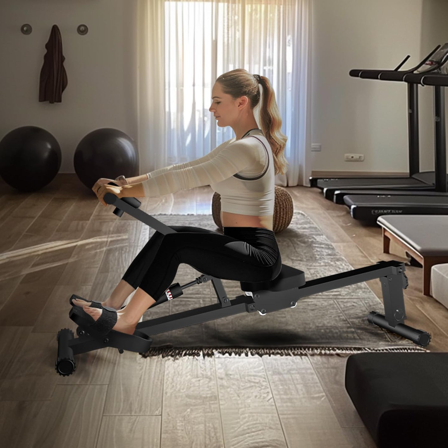 Eotvia Rowing Machine Rower Exercise for Home Cardio Workouts, Foldable Fitness Rowing Machine with 12 Adjustable Resistance, Includes Digital Monitor and Comfortable Seat Cushion, Max Holds 264 lbs