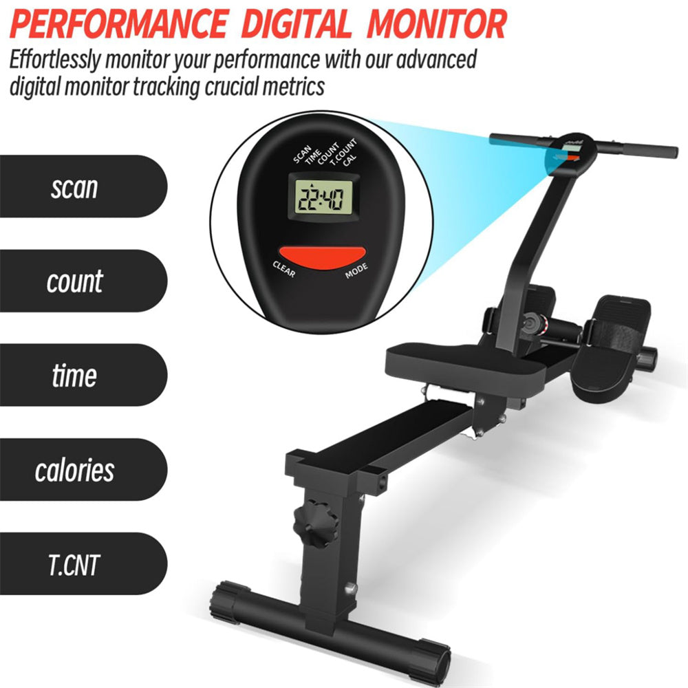 Eotvia Rowing Machine Rower Exercise for Home Cardio Workouts, Foldable Fitness Rowing Machine with 12 Adjustable Resistance, Includes Digital Monitor and Comfortable Seat Cushion, Max Holds 264 lbs