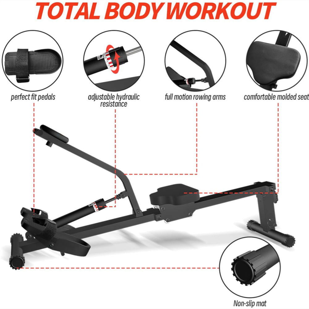 Eotvia Rowing Machine Rower Exercise for Home Cardio Workouts, Foldable Fitness Rowing Machine with 12 Adjustable Resistance, Includes Digital Monitor and Comfortable Seat Cushion, Max Holds 264 lbs
