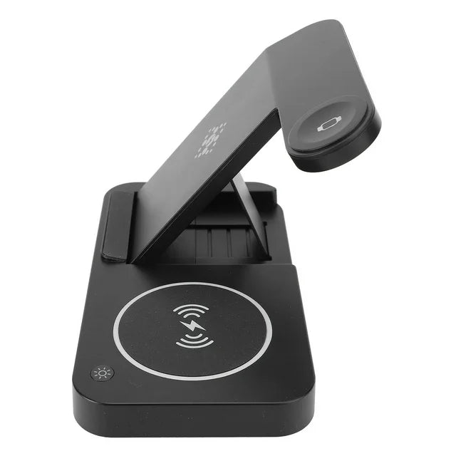 4 in 1 Wireless Charger Stand 15W Charging Station for Multiple Devices Compatible with iPhone 16/15/14/13/12/11, for iWatch, AirPods, Foldable Fast Charging Stand with LED Light