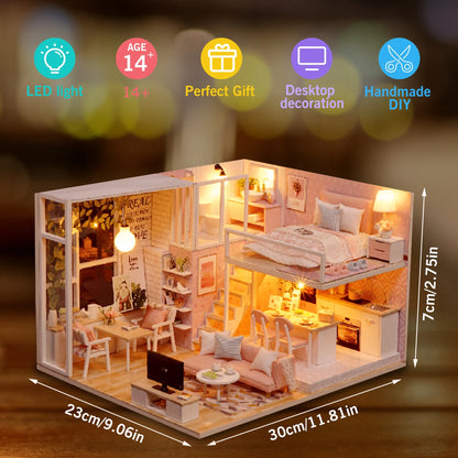 DIY Miniature Dollhouse Kit with LED Light Furniture Wood Mini Doll House Kit for Girls Adult Teens Birthday Christmas Collectibles Unique Gifts