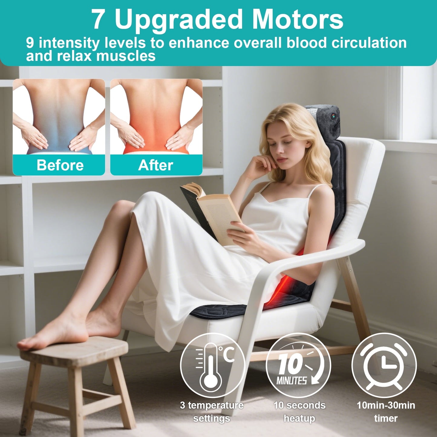 Auwogo Seat Massage Cushion Back Massager with Neck Massager & Lumbar Airbag Deep Kneading 9 Vibration Mode Chair Massager for Home Office Car Travel