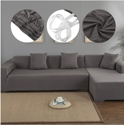Fyydes 3+2 Seat Corner Sofa Cover L Shape Slipcover Protector for Living Room (Gray)