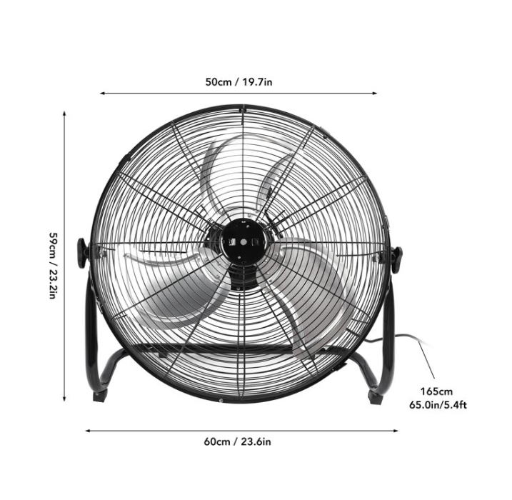 20 Inch High-Velocity Industrial Fan With 4 Speeds 8000CFM Air Circulation Heavy Duty Drum Fan For Warehouse, Workshop, Factory, Commercial, Residential And Greenhouse Black